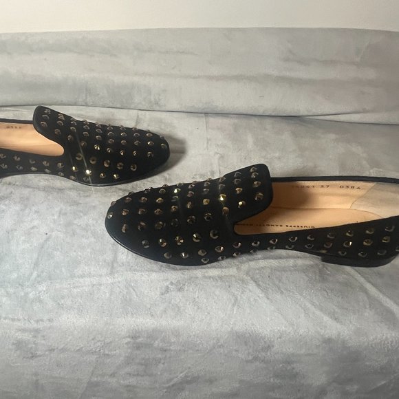 Giuseppe Zanotti |Black Suede Crystal Studded Loafers | Size 37 - Picture 2 of 6